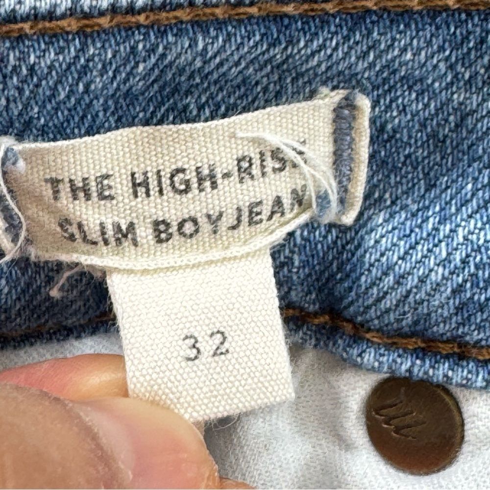 Madewell High Rise Slim Boyjean Blue Wash Distressed Jeans  Sz 32 - Picture 11 of 13
